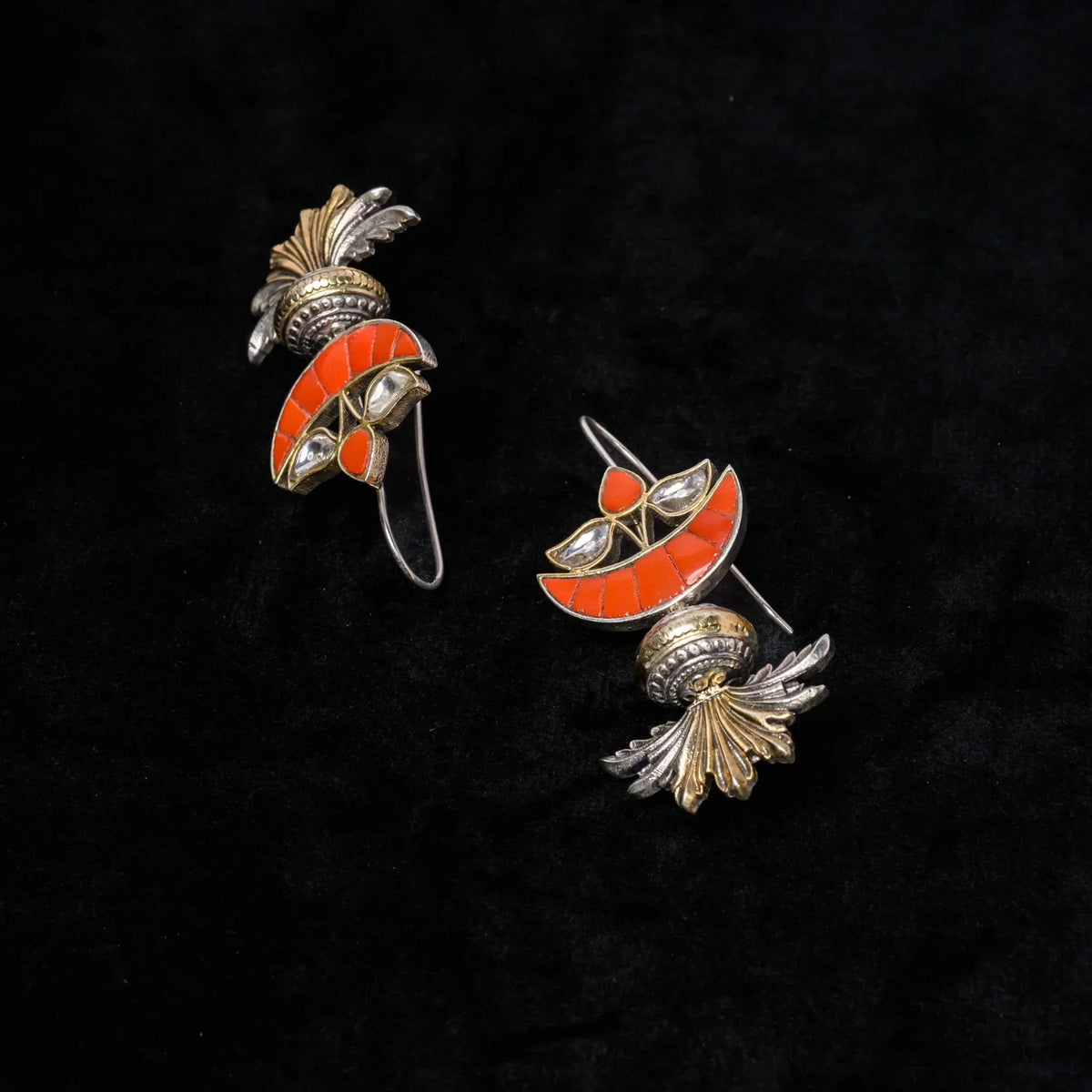 Coral Crescent 925 Silver Coral Dangle Earrings
