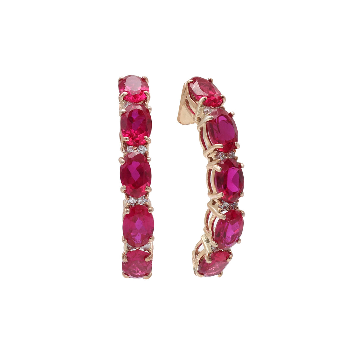 Cubic Zirconias & Lab-Grown Red Stone Earrings Side View
