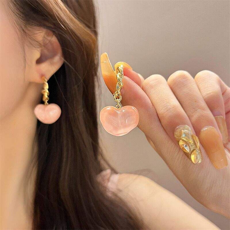 astria-jewellery-pink-heart-drop-earrings-for-women-glossy-acrylic-heart-hoops-cute-korean-style-earrings-for-girls-lightweight-daily-wear-jewellery