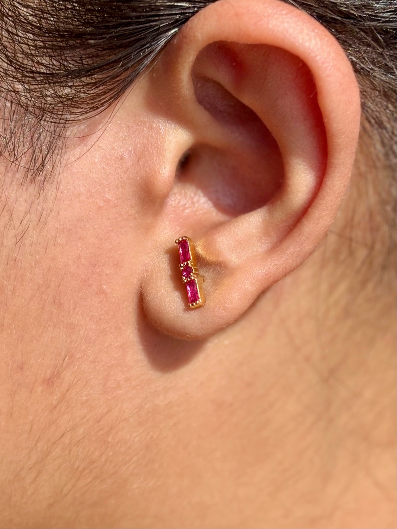 Pair of red stone studs �? colour-pop 18k gold-plated ruby studs for ethnic and evening outfits.