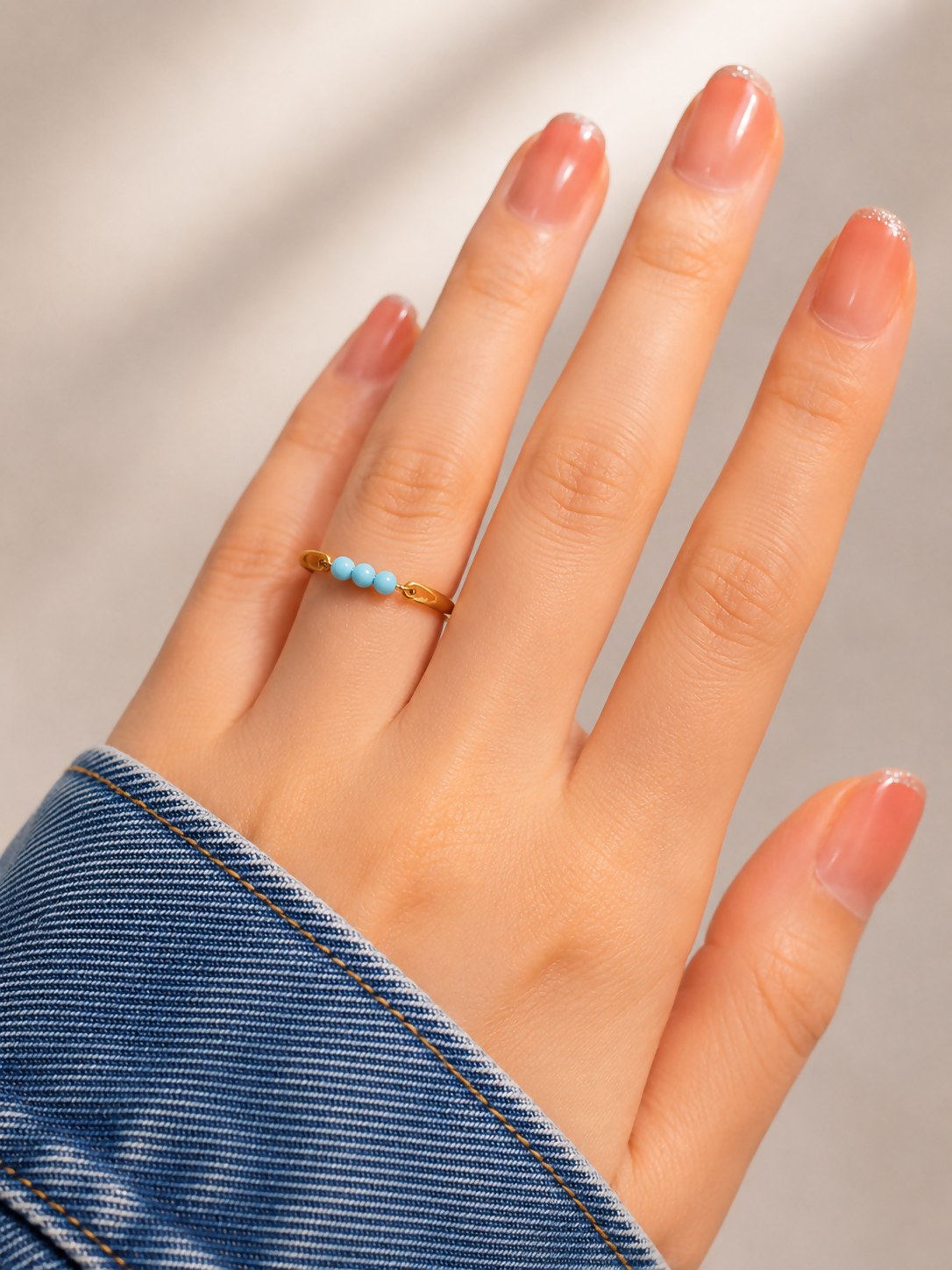 Azure Trio Synthetic Turquoise Gold Plated 925 Sterling Silver Ring