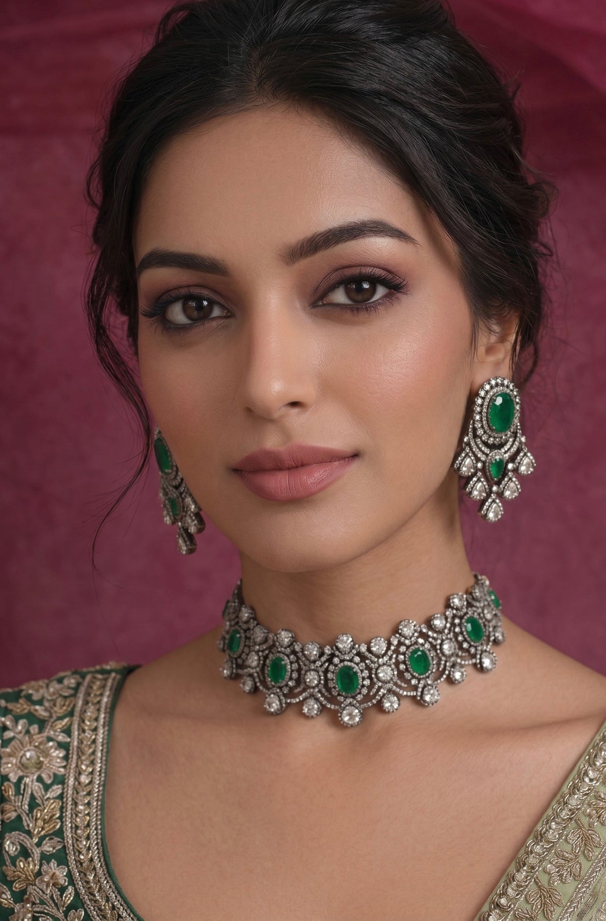 Zircon Regal Emerald Necklace Set