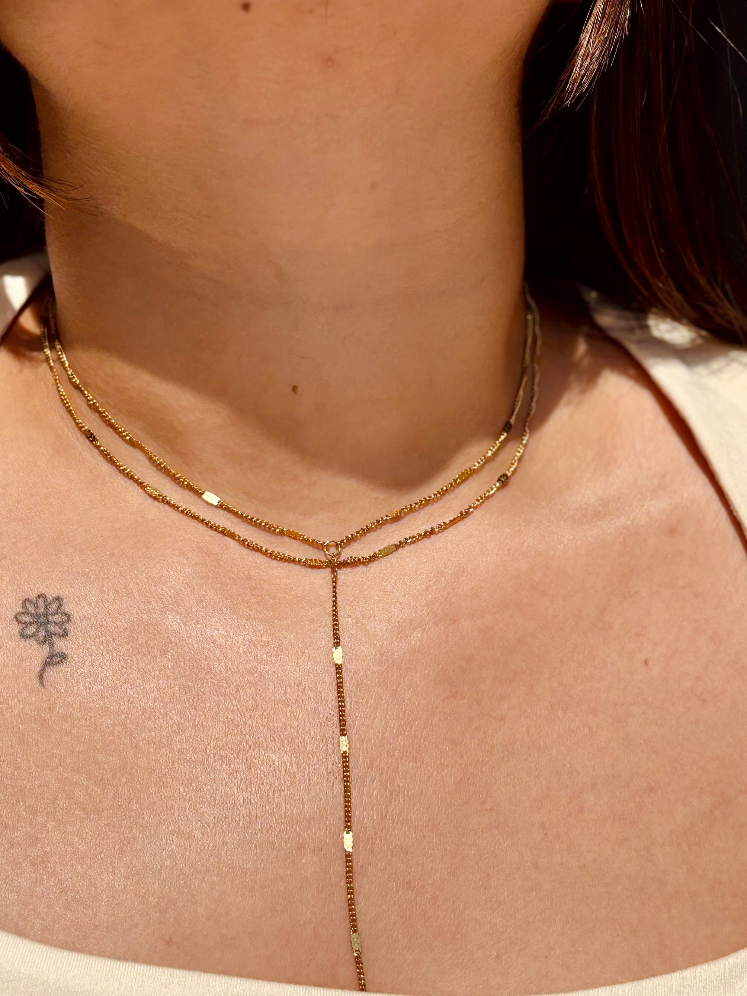 18k gold-plated Lariat necklace �? chic deep-neckline lariat necklace, anti-tarnish and waterproof for evening and gifting.