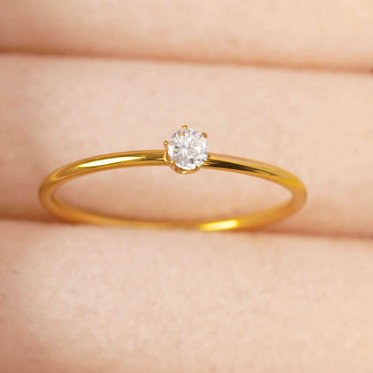 18K Gold Plated Classic Solitaire Gold Ring for Women | Anti Tarnish