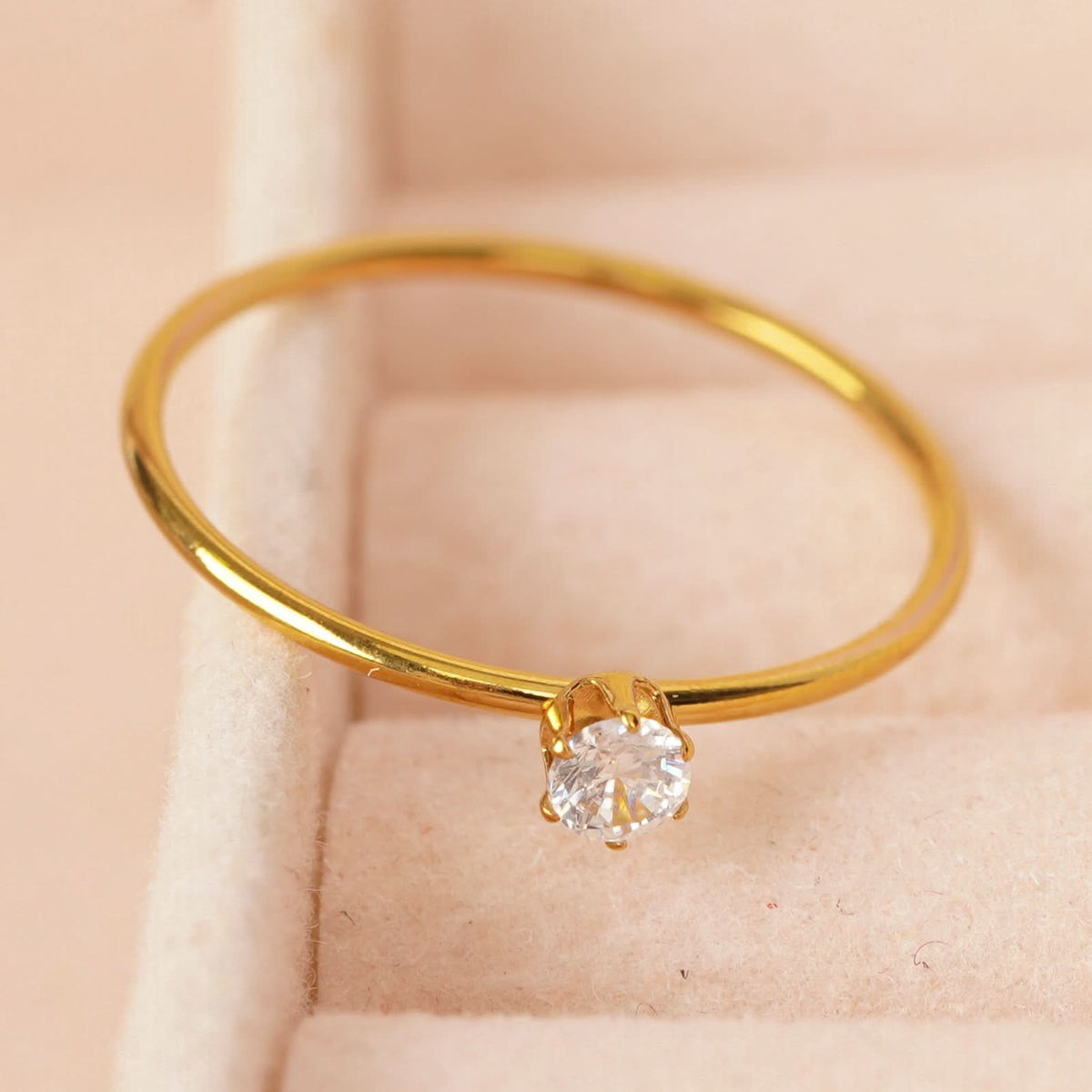 18K Gold Plated Classic Solitaire Gold Ring for Women | Anti Tarnish