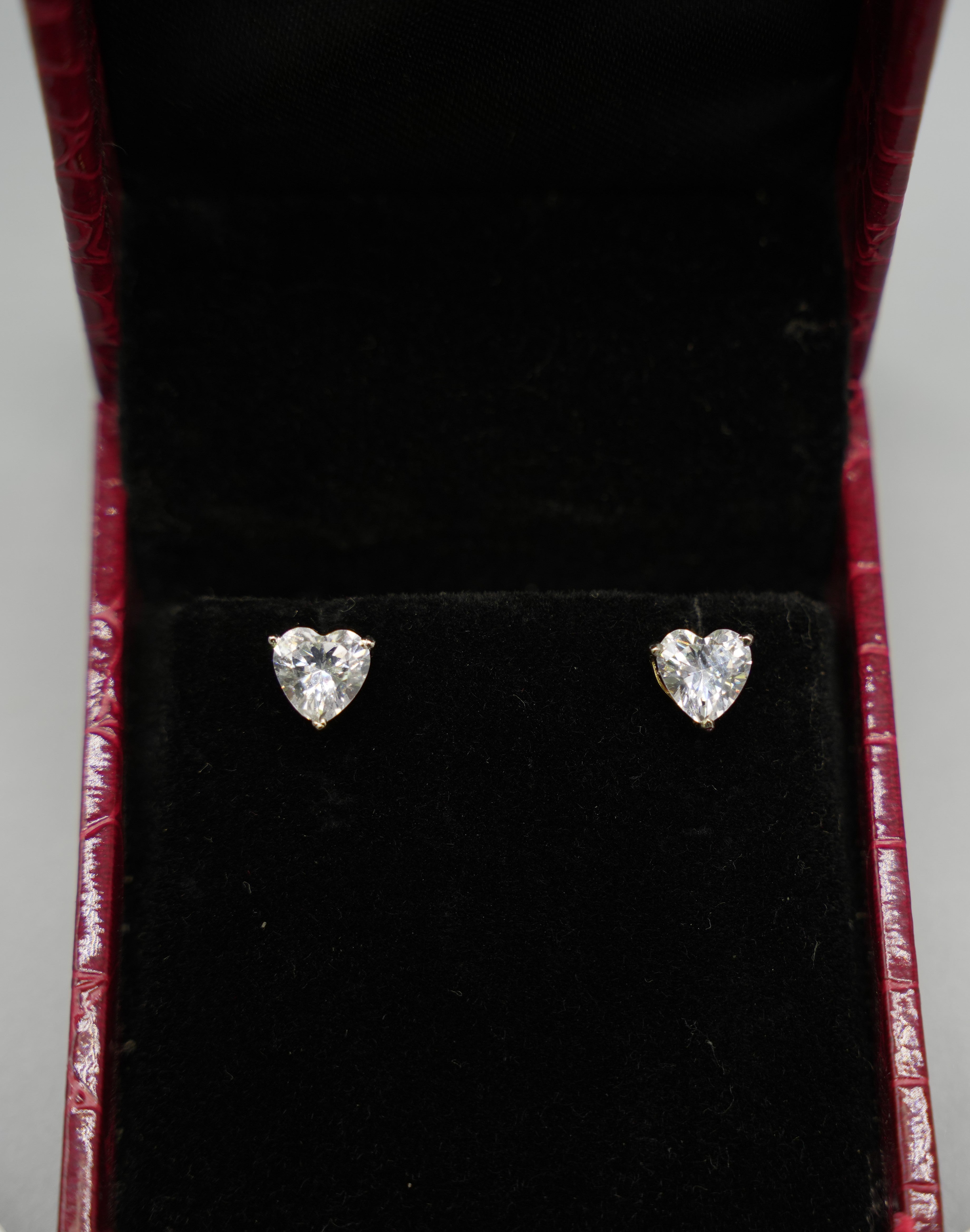 Silver Swarovski Heart Shaped Studs Approx 1.25 CT