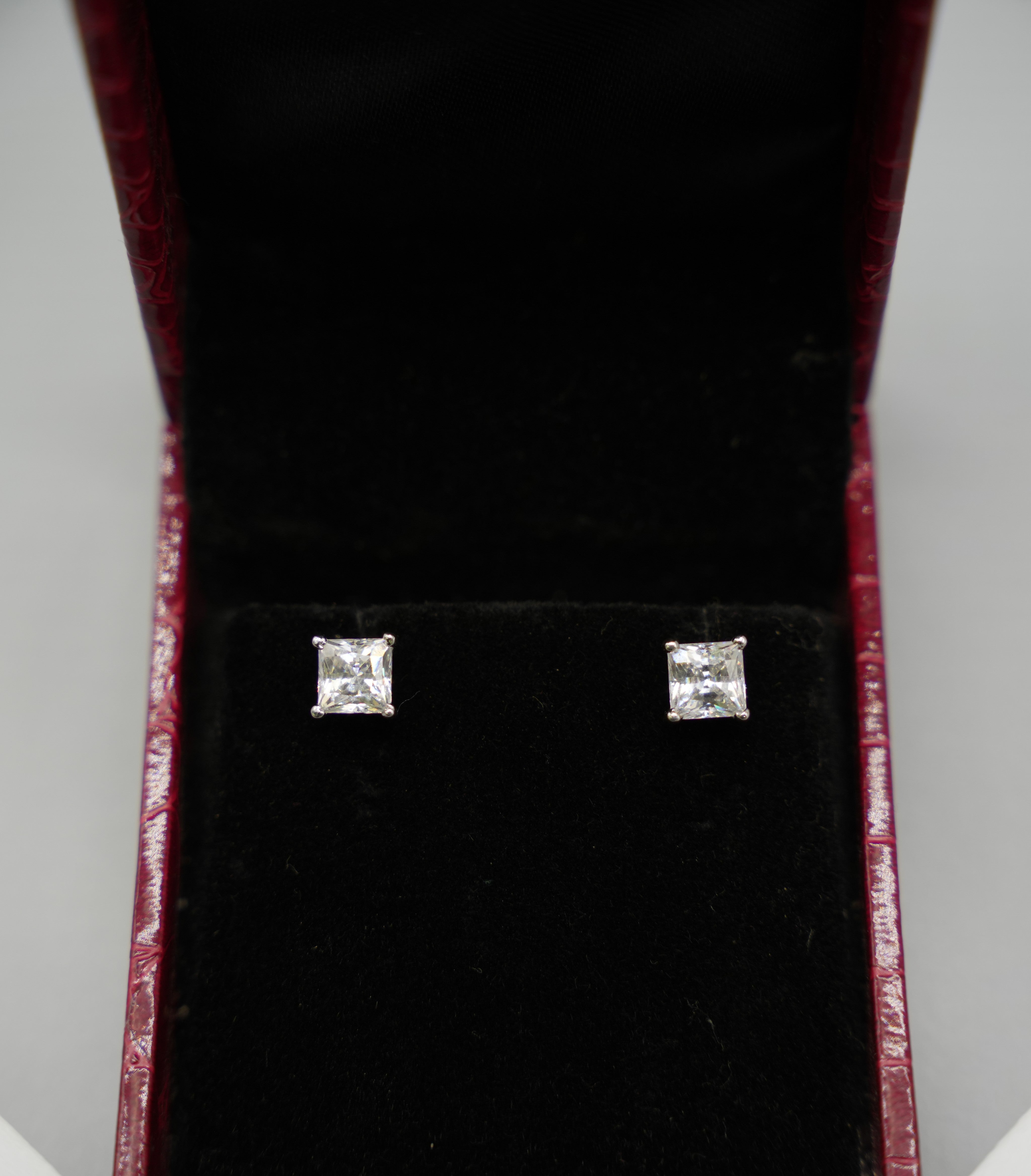Silver Swarovski Princess Cut Studs Approx 1 CT