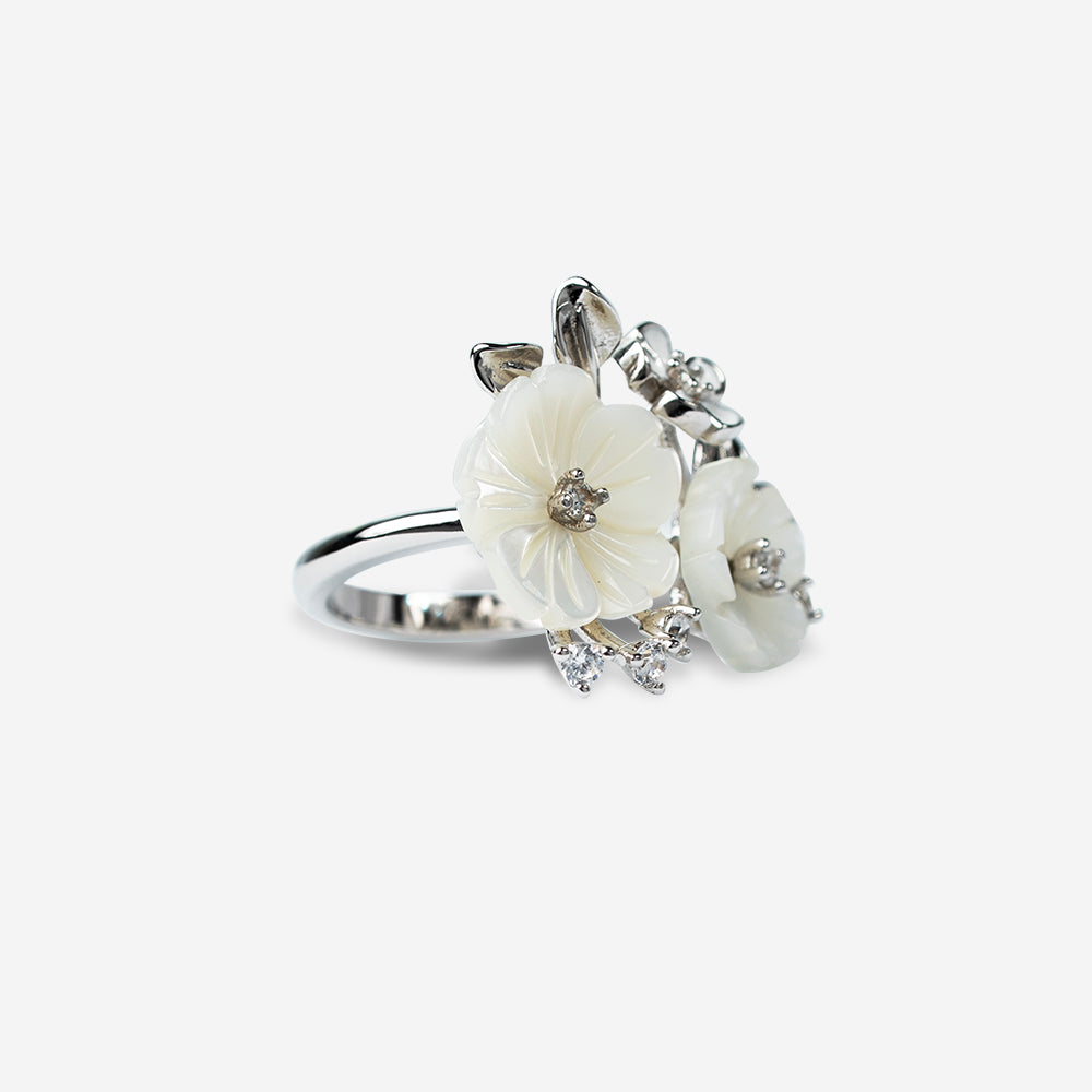 Silver Blossom Kiss Floral Ring