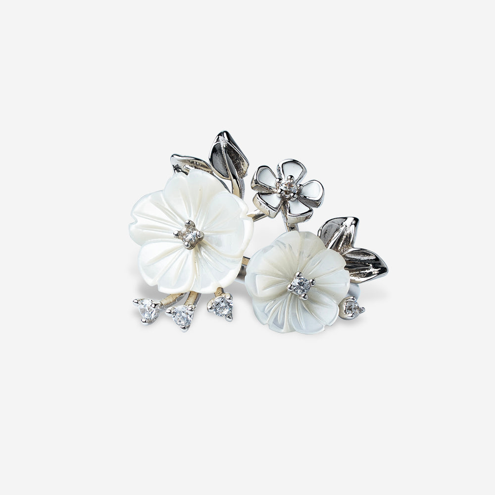 Silver Blossom Kiss Floral Ring