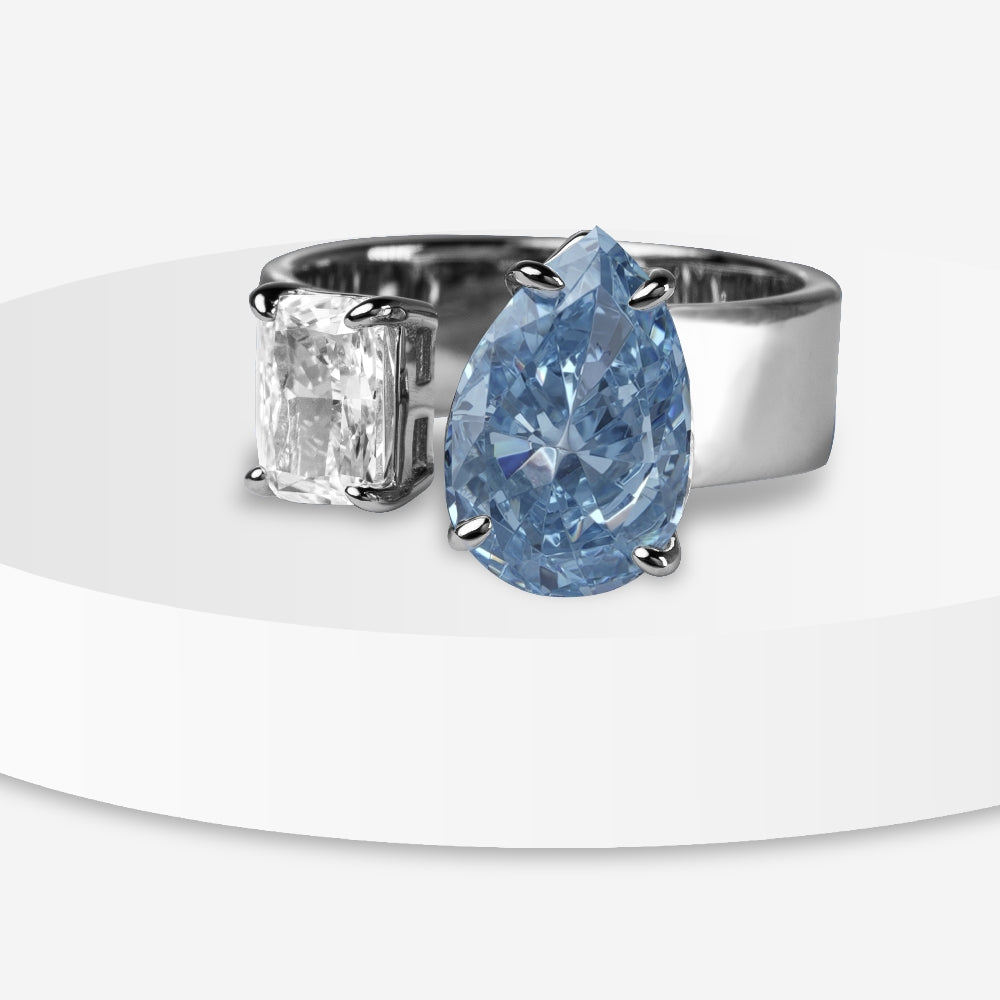 Azure Blaze Blue Dual-Stone Ring