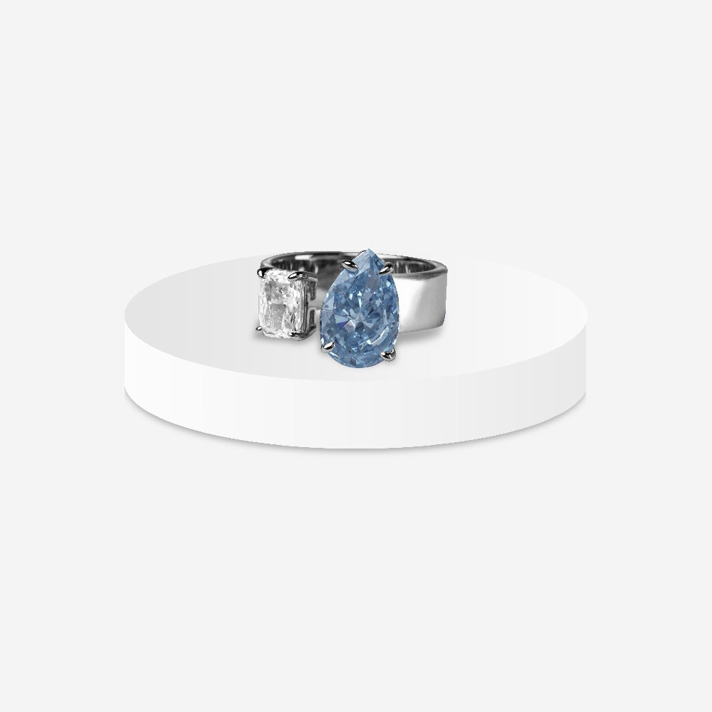 Azure Blaze Blue Dual-Stone Ring