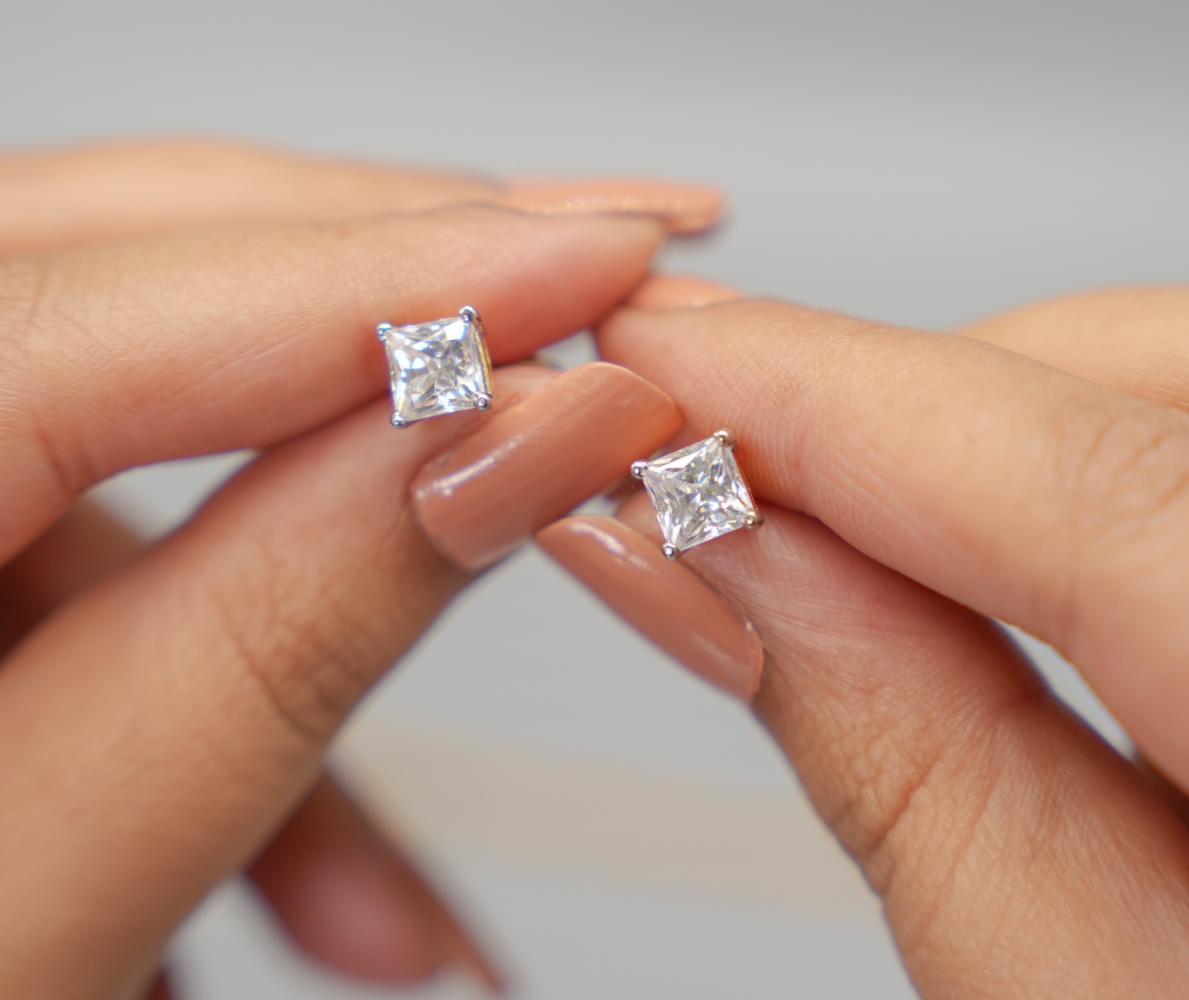 Silver Swarovski Princess Cut Studs Approx 1 CT