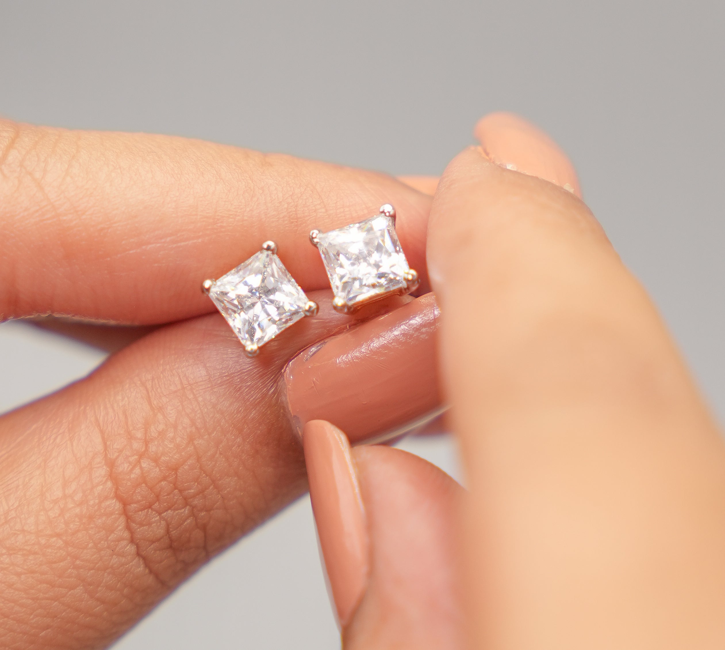 Silver Swarovski Princess Cut Studs Approx 1 CT