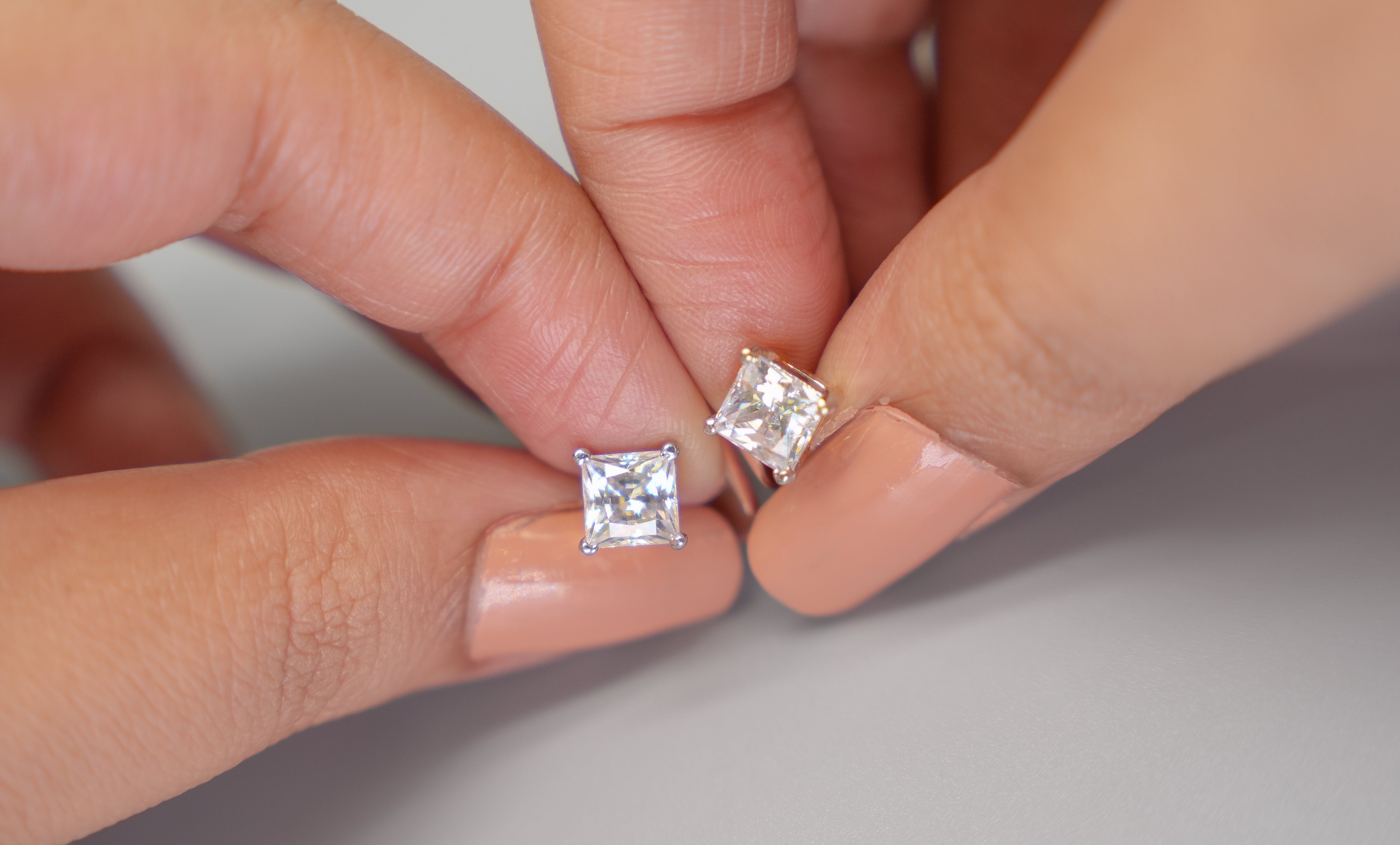 Silver Swarovski Princess Cut Studs Approx 1 CT
