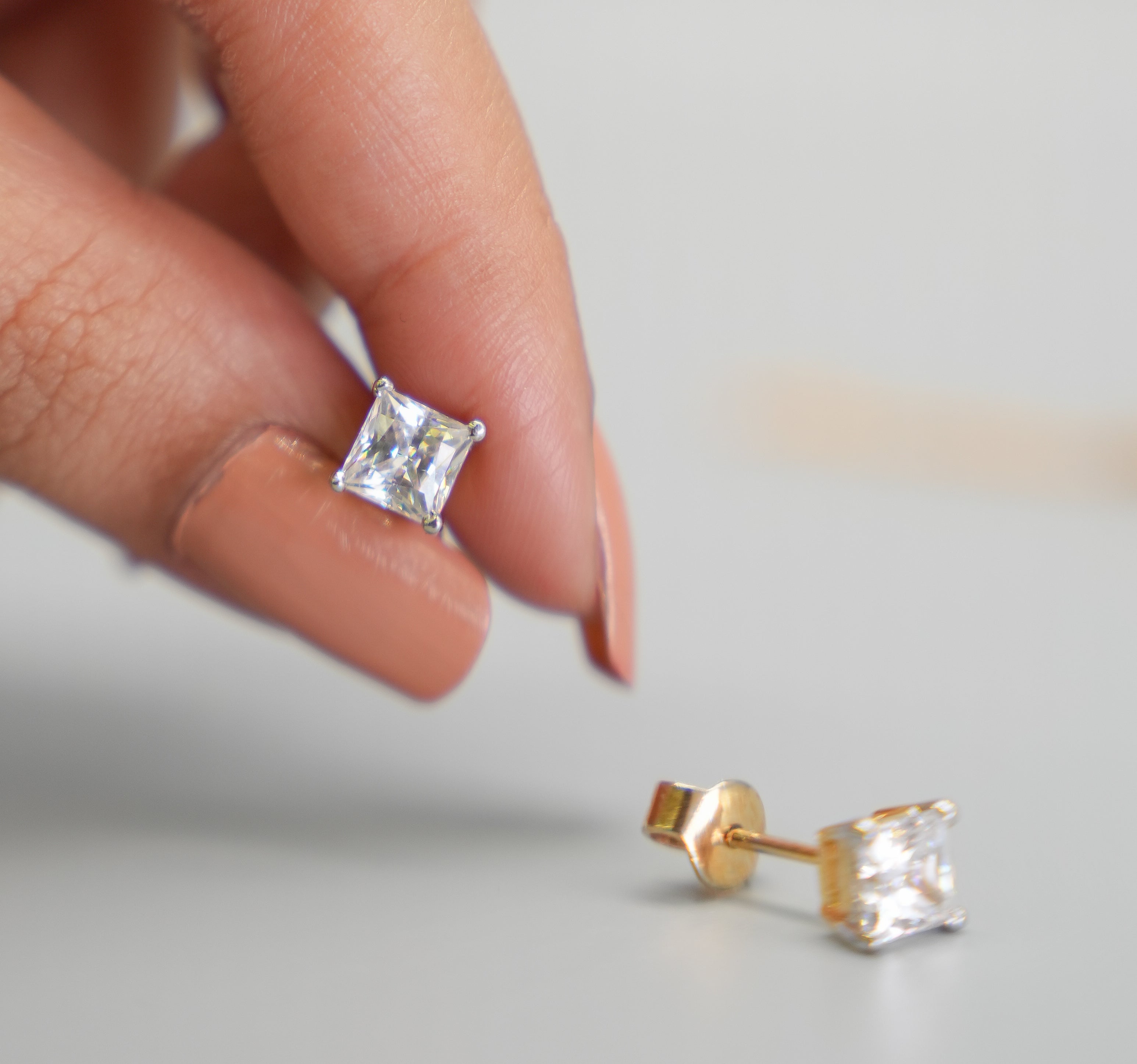 Silver Swarovski Princess Cut Studs Approx 1 CT
