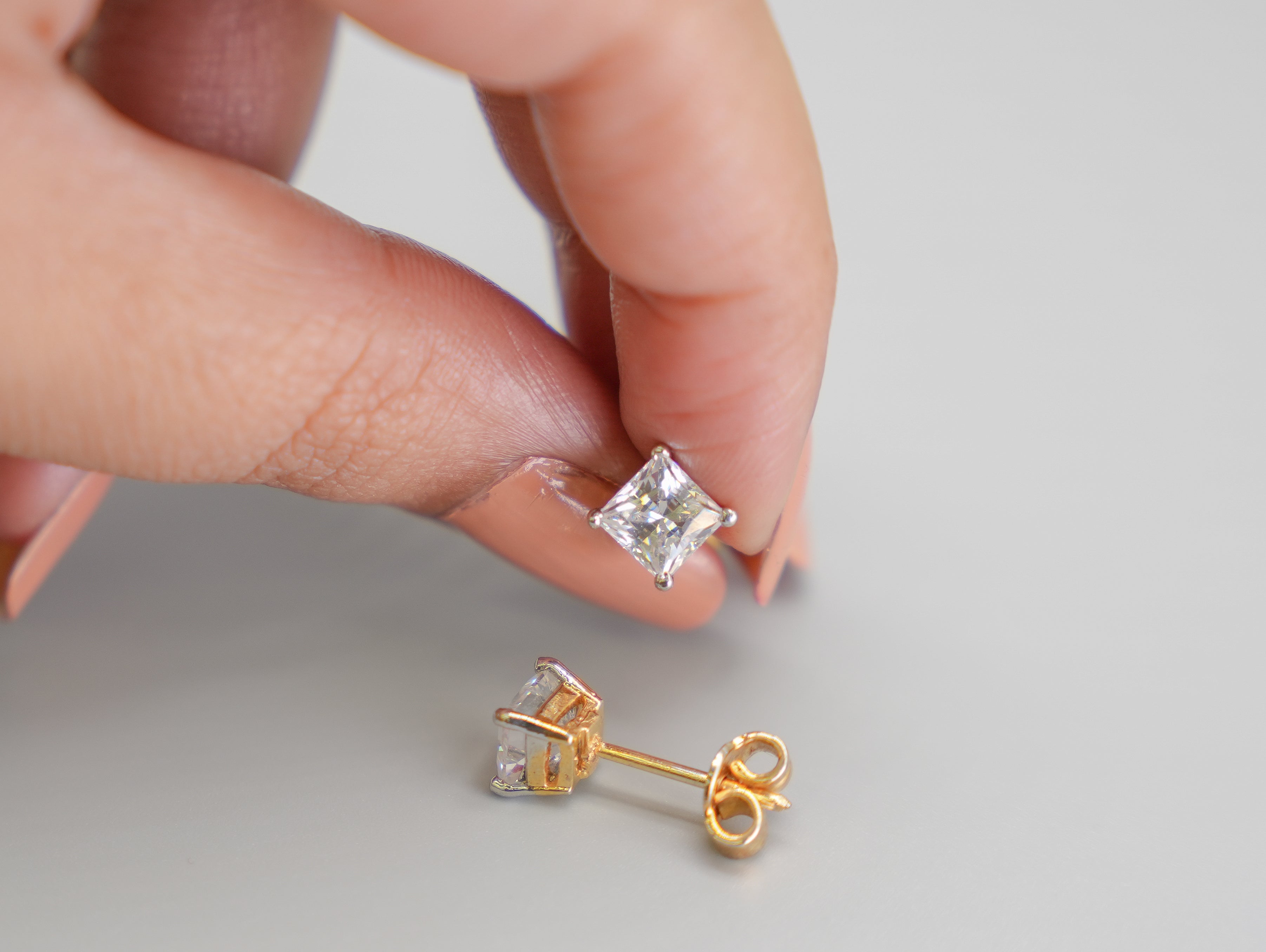 Silver Swarovski Princess Cut Studs Approx 1 CT
