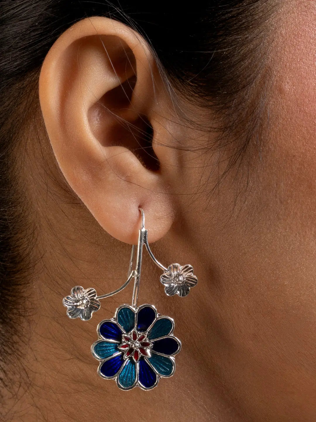 Turquoise Blue Floral Meenakari Enamel Earring LOOK AND ADORN - designed for you