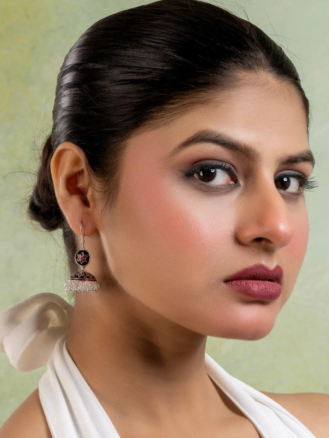 Red Black Floral Meenakari Enamel Jhumka Earring LOOK AND ADORN - designed for you
