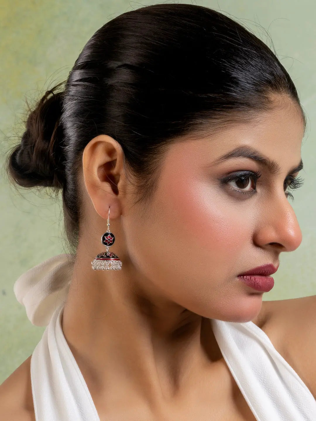 Red Black Floral Meenakari Enamel Jhumka Earring LOOK AND ADORN - designed for you