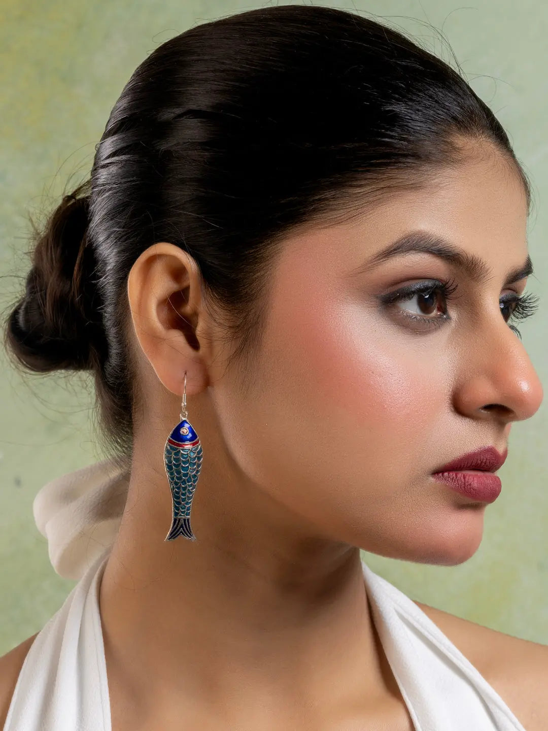 Turquoise Blue Red Fish Meenakari Enamel Earring LOOK AND ADORN - designed for you