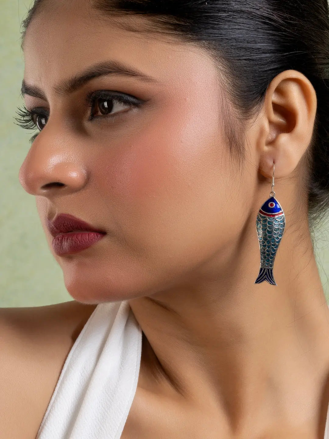 Turquoise Blue Red Fish Meenakari Enamel Earring LOOK AND ADORN - designed for you