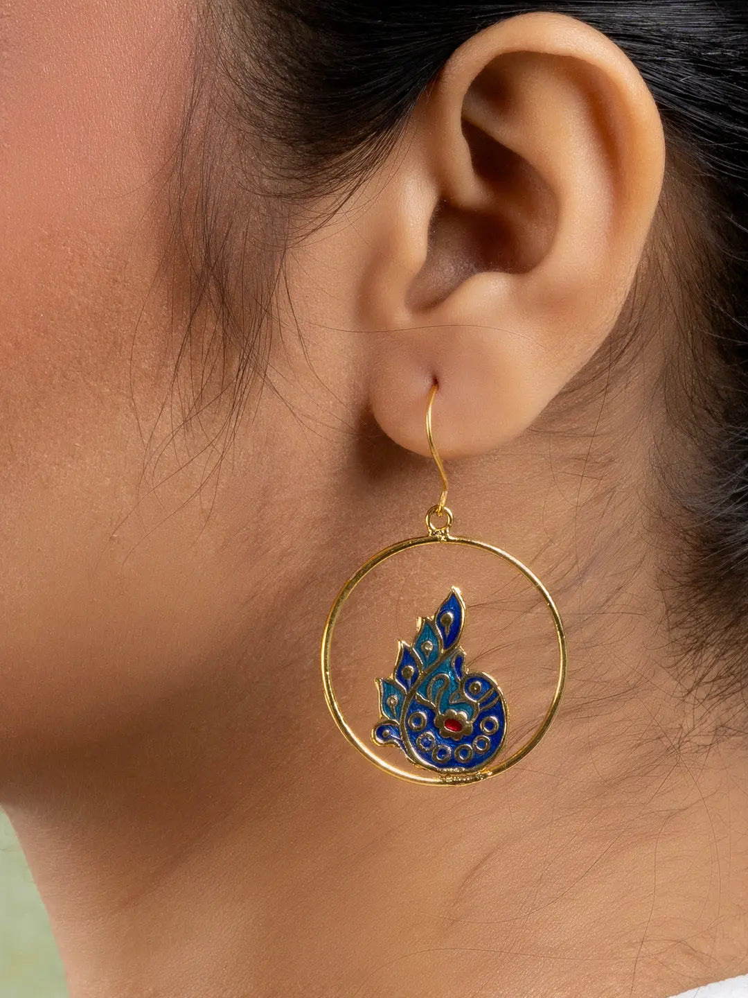 Golden Blue Red Peacock Meenakari Enamel Earring LOOK AND ADORN - designed for you