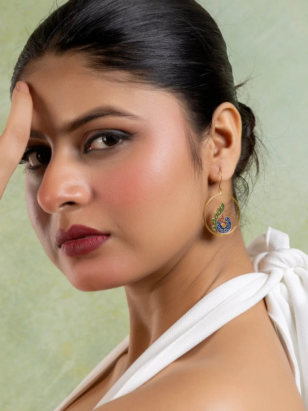 Blue Red Golden Peacock Meenakari Enamel Earring LOOK AND ADORN - designed for you