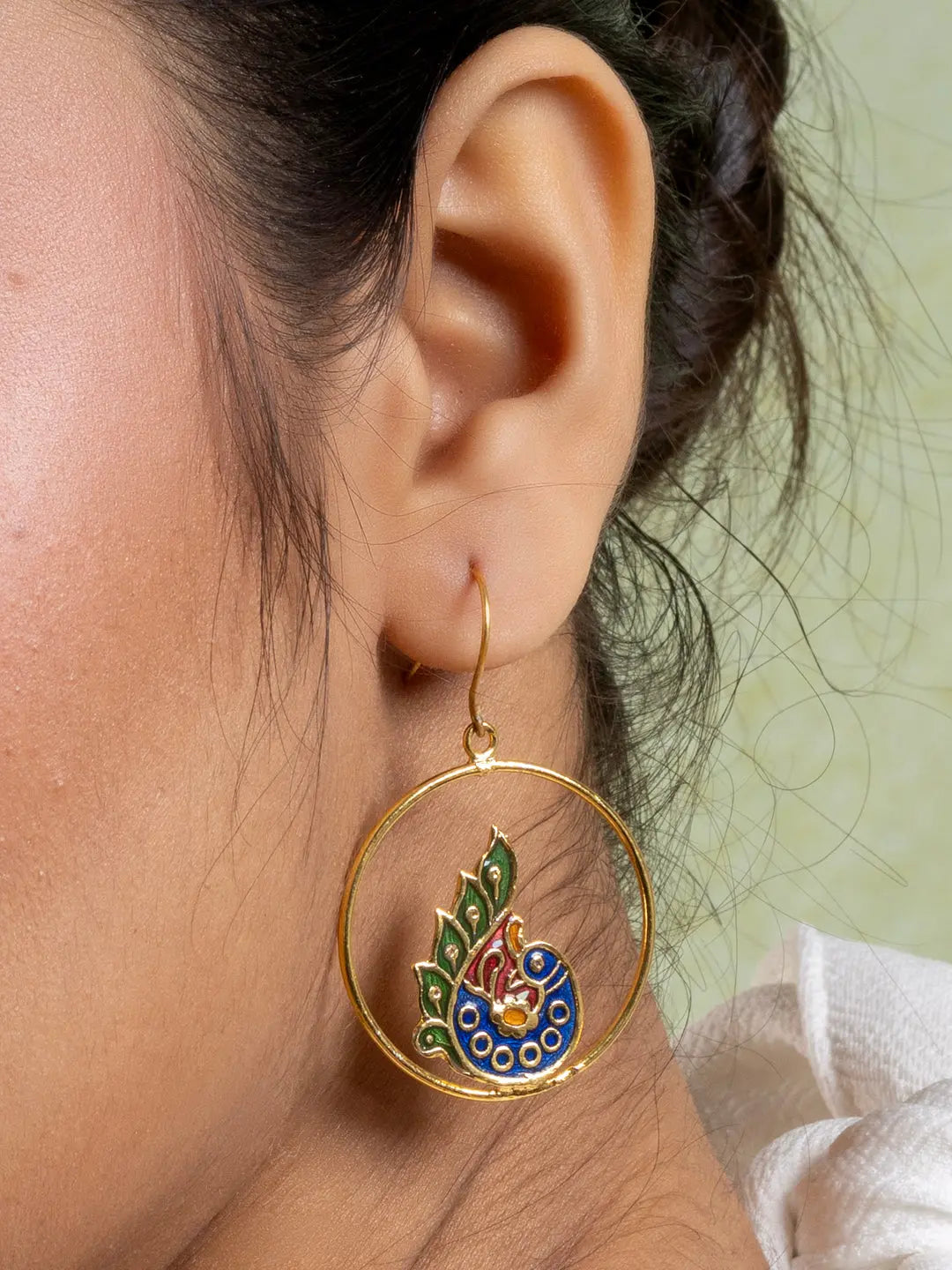 Blue Red Golden Peacock Meenakari Enamel Earring LOOK AND ADORN - designed for you