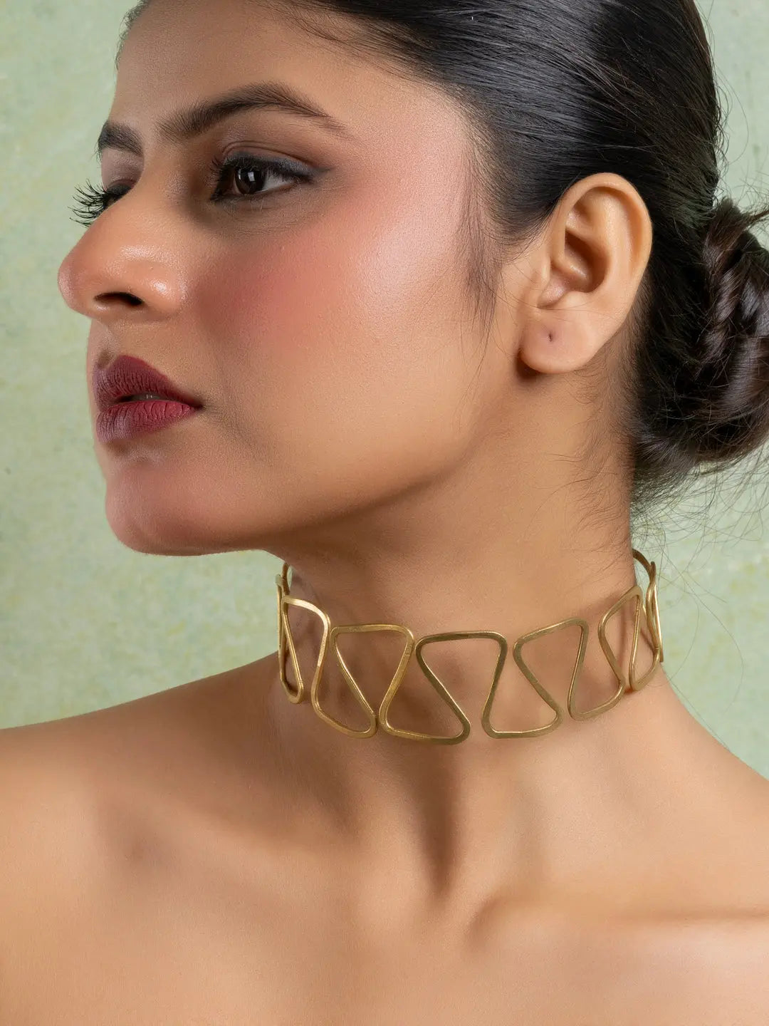 Golden Brass Dokra Choker Necklace LOOK AND ADORN - designed for you