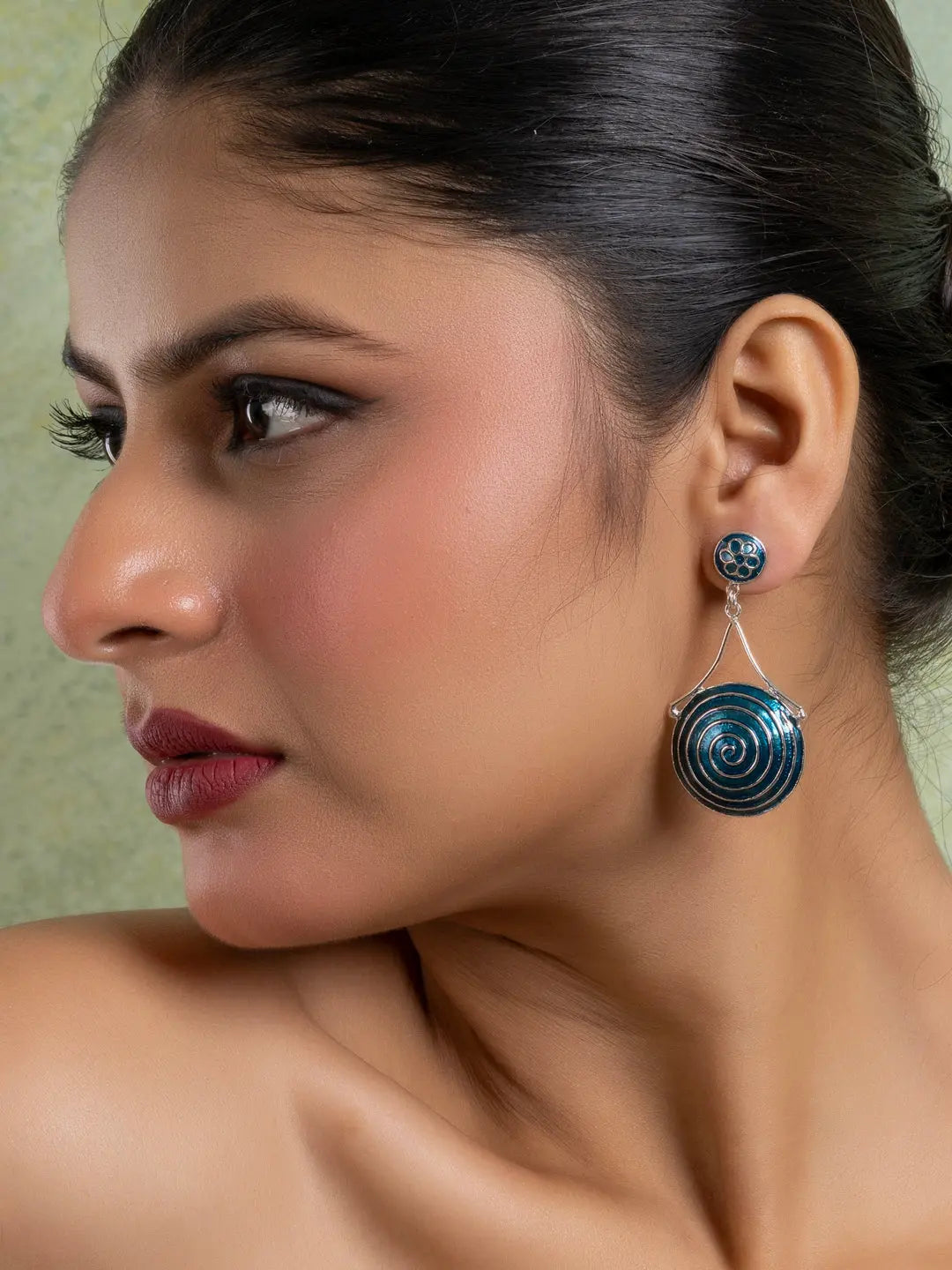 Turquoise Blue Circular Floral Stud Meenakari Enamel Earring LOOK AND ADORN - designed for you