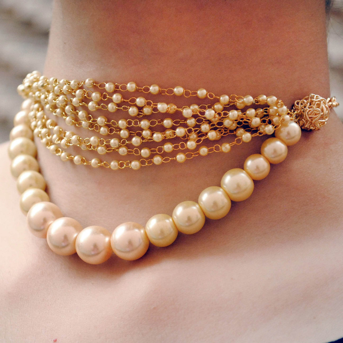 Kundan choker set in gold-tone with matching earrings and long bridal necklace, perfect for wedding functions , festive and bridal wear