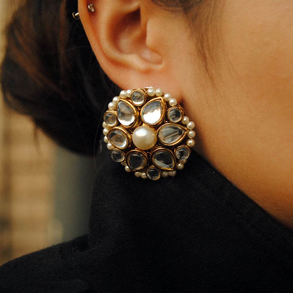 Traditional Kundan earrings in gold-tone, perfect for weddings and festive wear