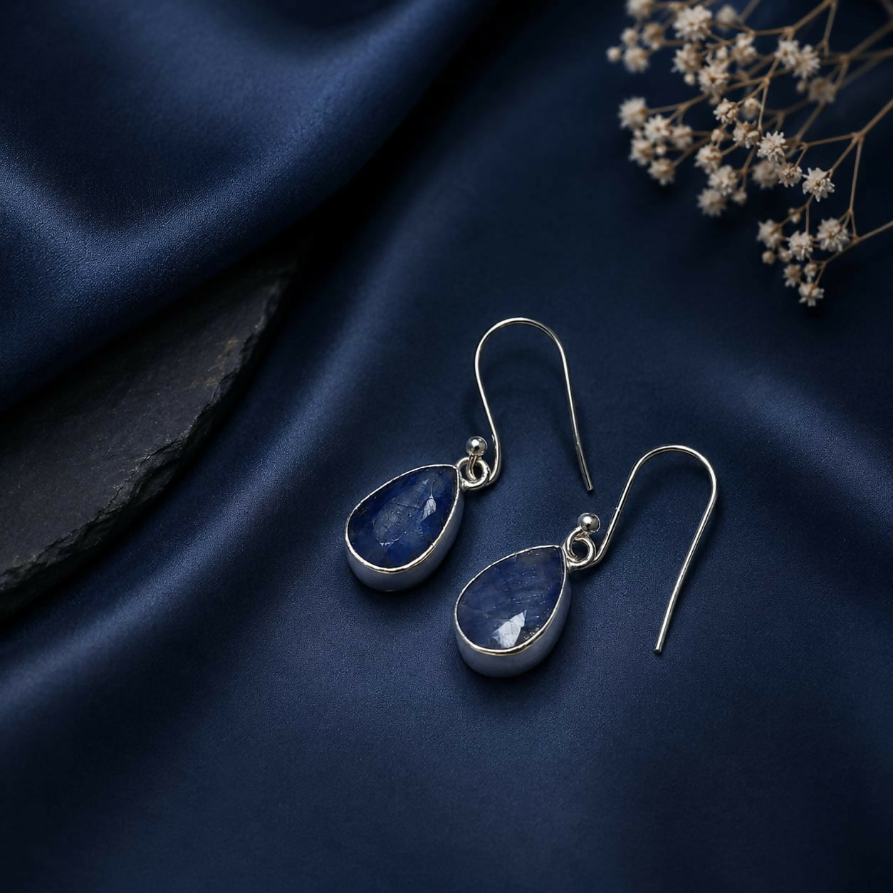 Azure Teardrop Sapphire 925 Sterling Silver Drop Earrings