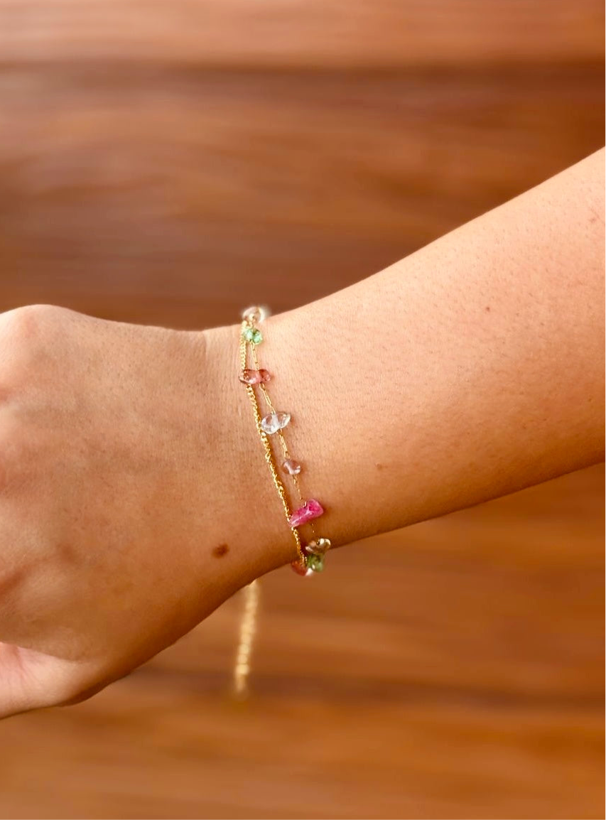 Close-up of Vivara drops �? 18k gold-plated dainty multicolour stones drops for festive looks.