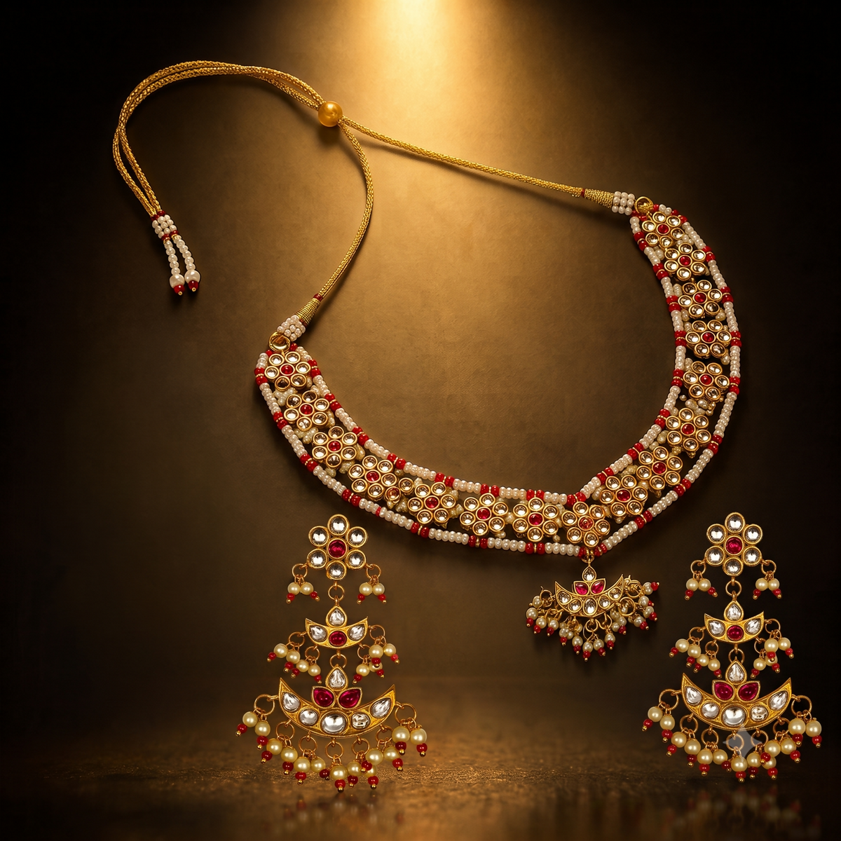 Regal Ruby Pearl Necklace Set (with Maantika)