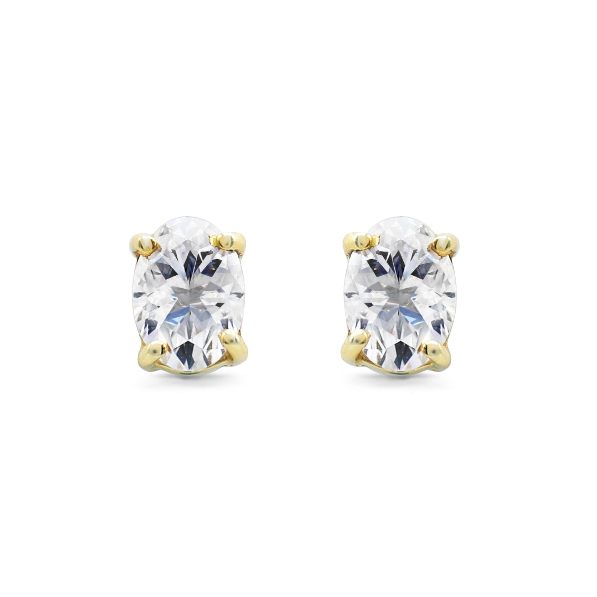 Oval-Cut Moissanite Solitaire Stud Earrings in Gold Finish 925 Sterling Silver