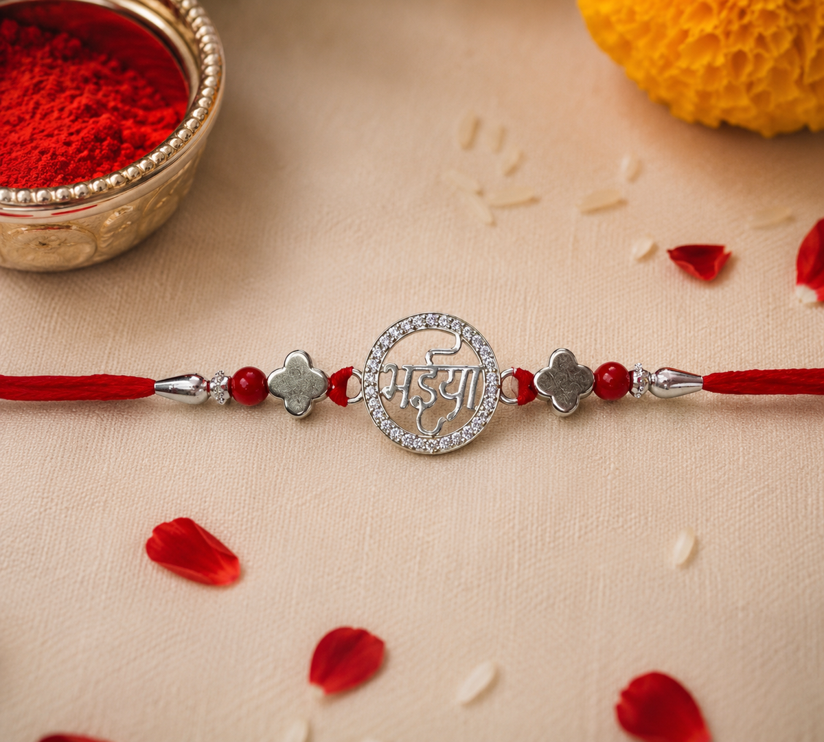 925 Silver Bhaiya Charm Rakhi with CZ Stones | House of Diana