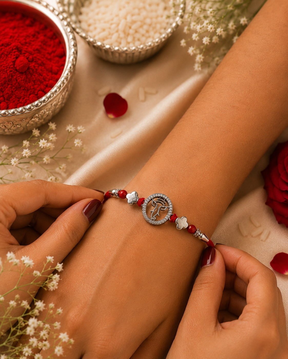 925 Silver Lord Ganesha Rakhi, Red Thread | House of Diana