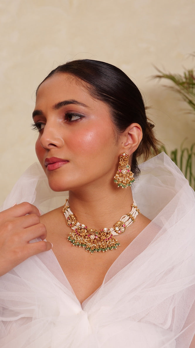 Morni Kundan Pearl Necklace Set