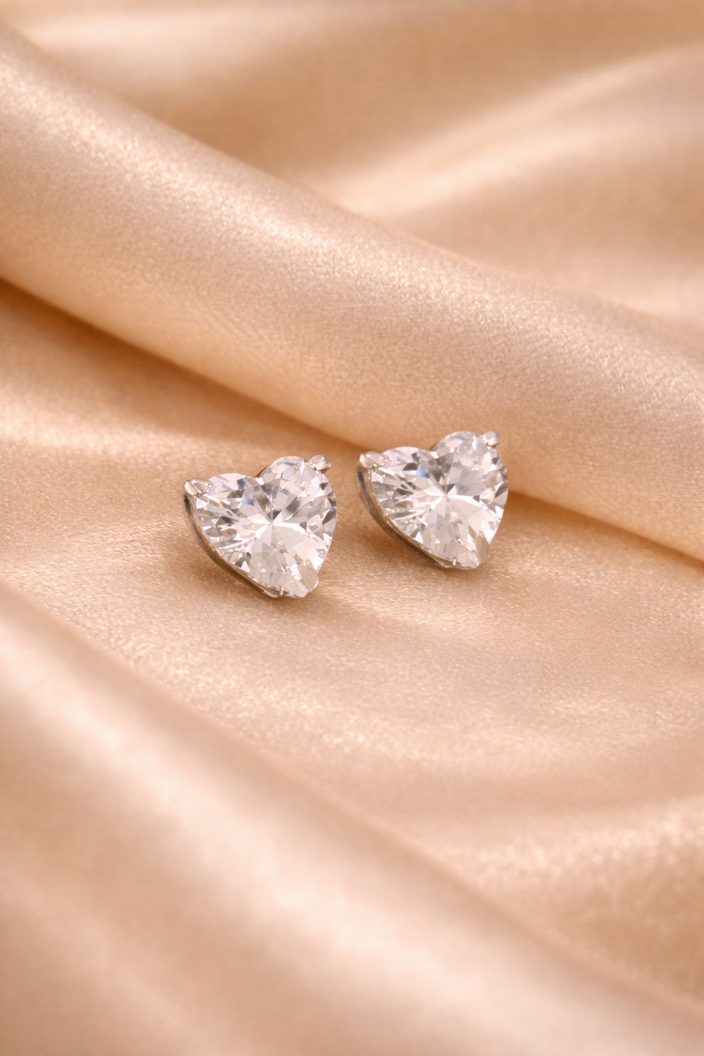 Heart-Shaped Single Stone CZ Studs in Sterling Silver