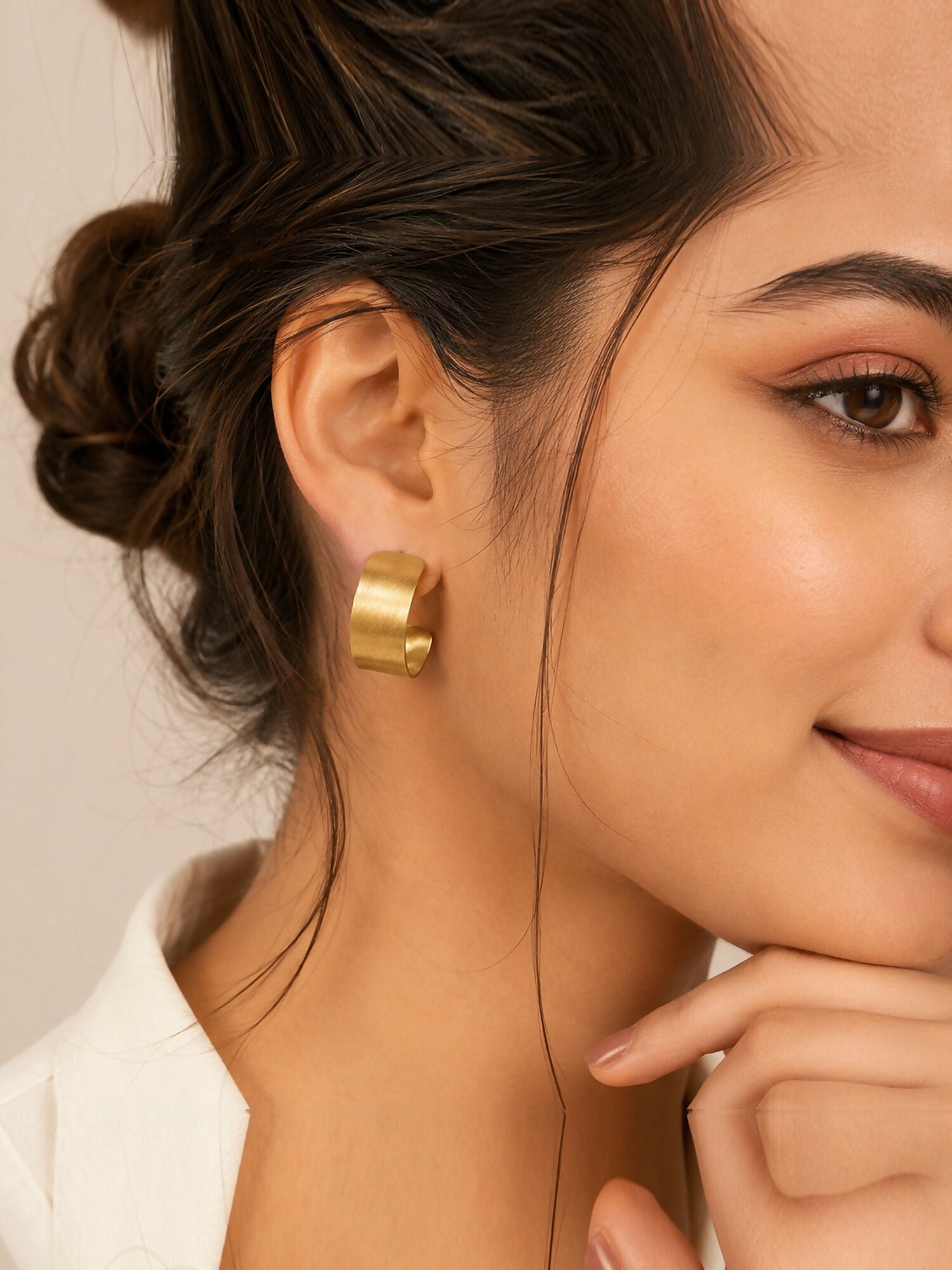 Gold Tone Wide Hoop Earrings