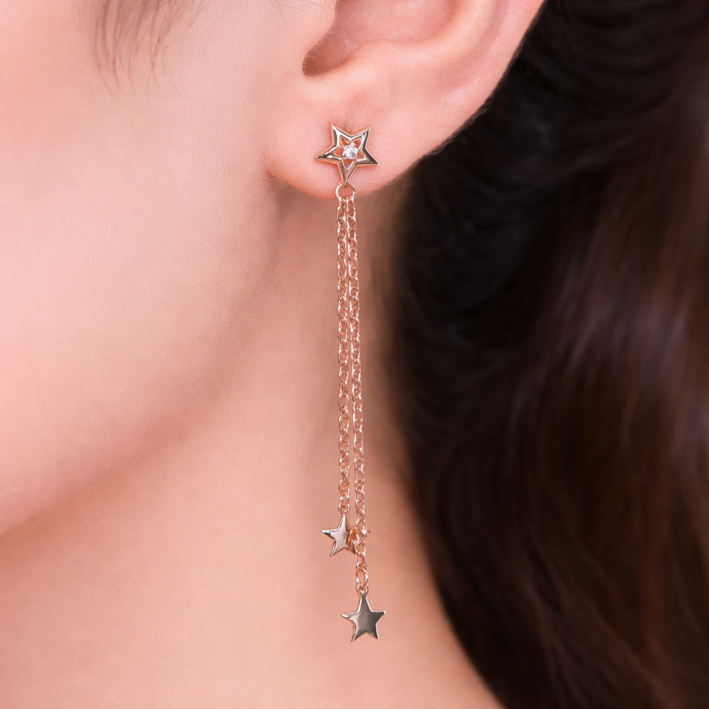Star Drop Long Chain Earrings