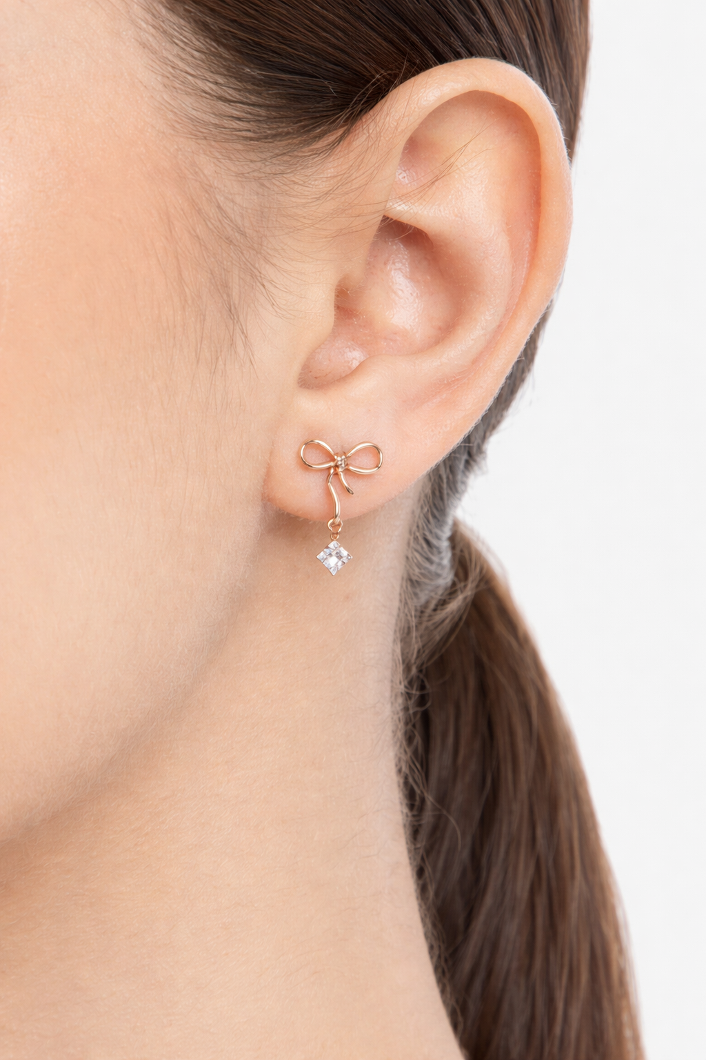 Rose Gold Plated 925 Sterling Silver Bow Stud Earrings