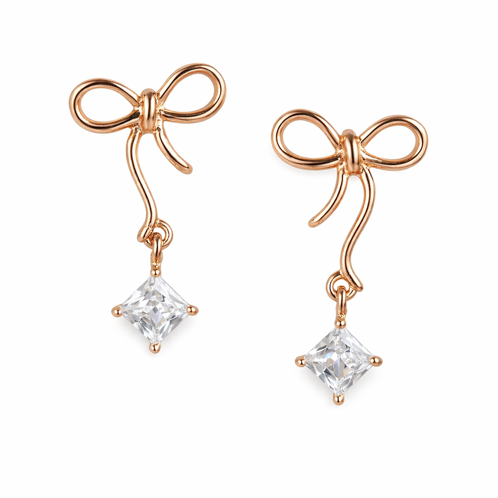 Rose Gold Plated 925 Sterling Silver Bow Stud Earrings