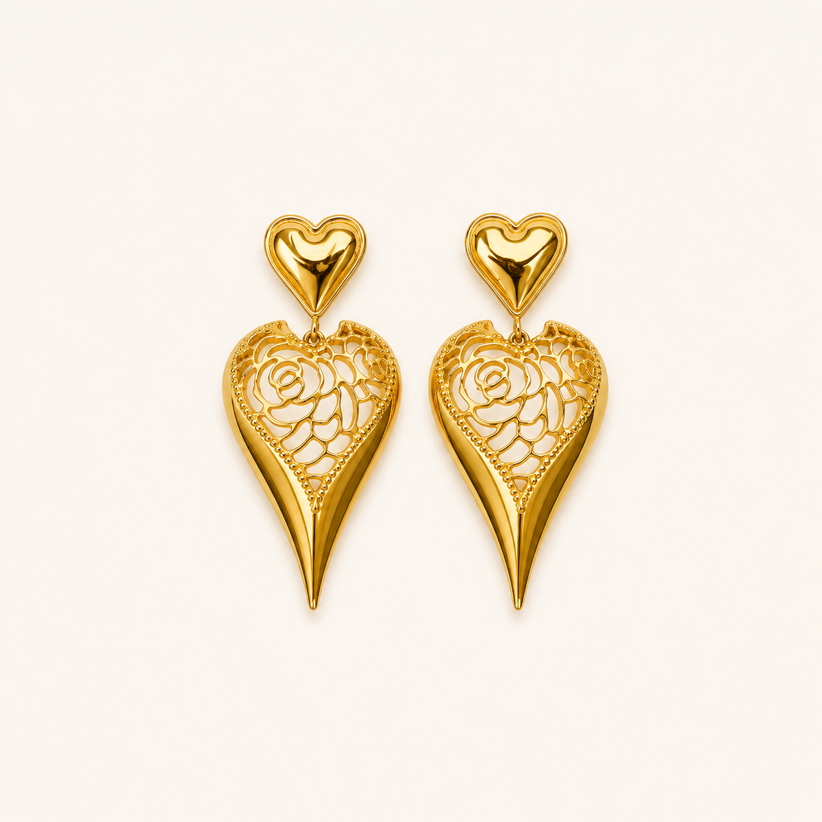 Golden Heart Lace Drop Earrings