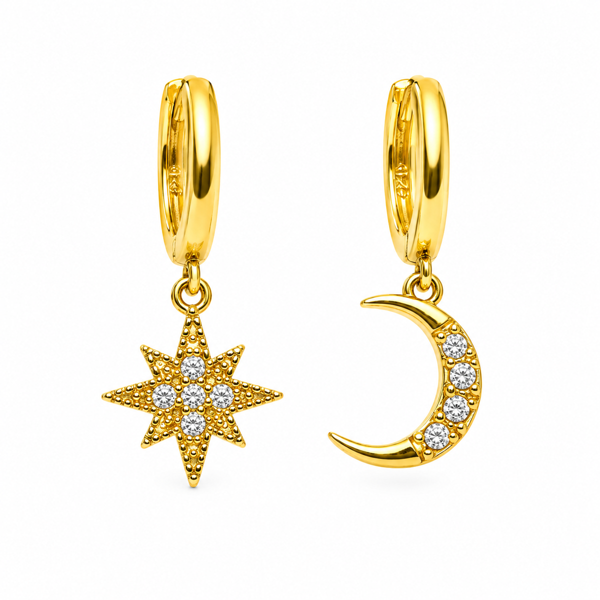 Celestial Moon Star Huggie Earrings