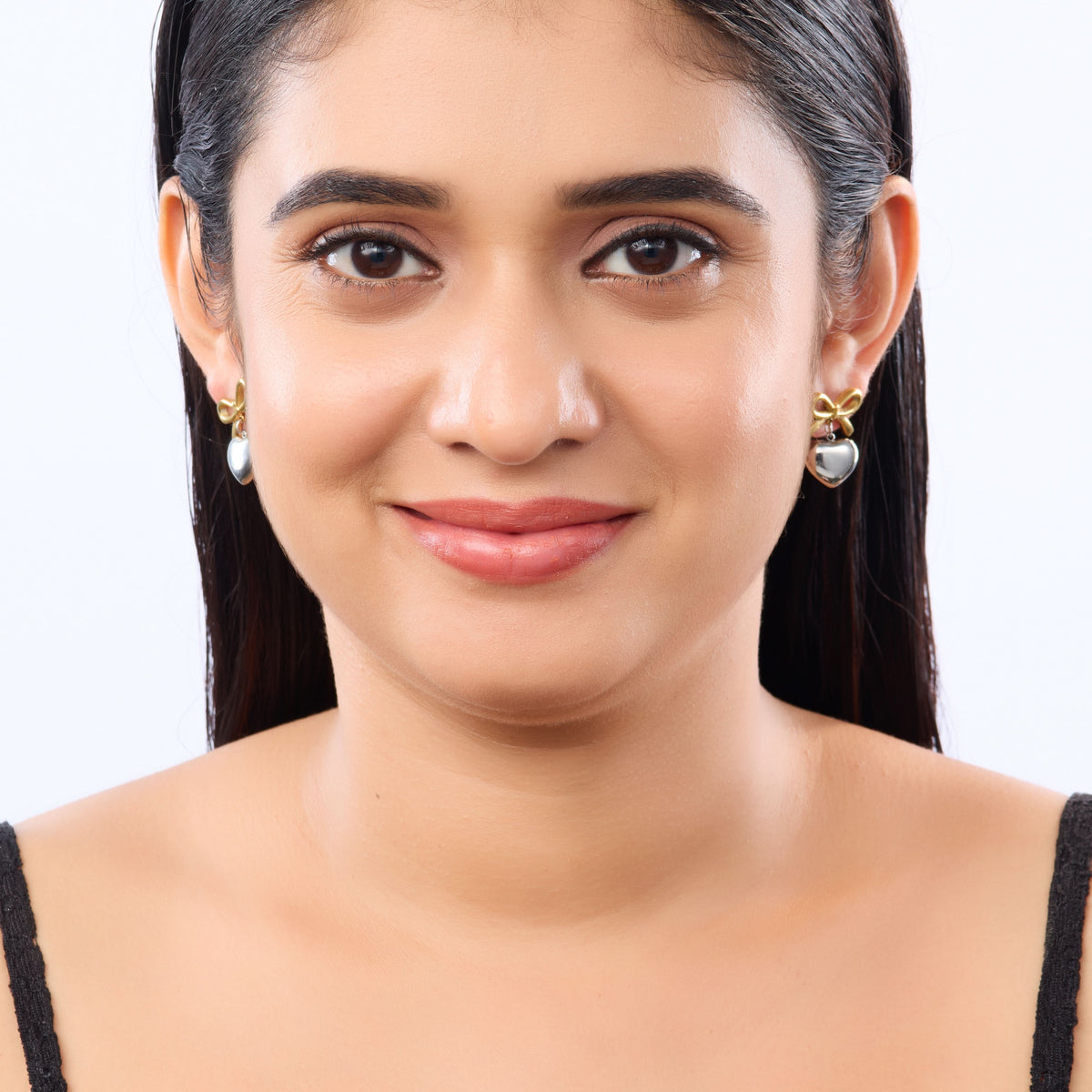 Platinum Plated Bow Silver-Tone Heart Drop Earrings for Women