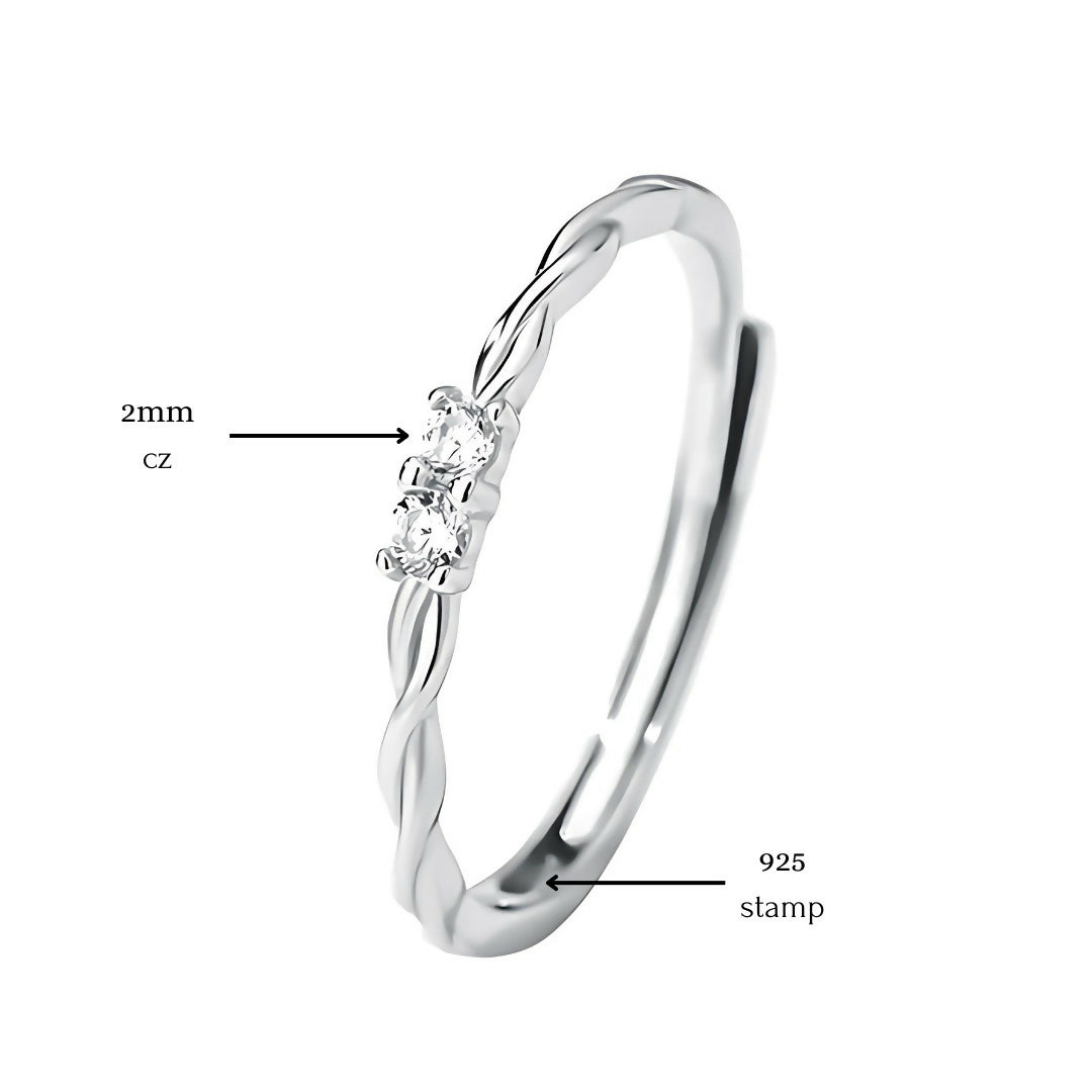 Brd Jewelry 925 Sterling Silver Twisted Cz Stone Silver Ring I Adjustable Silver Ring For Women & Girls