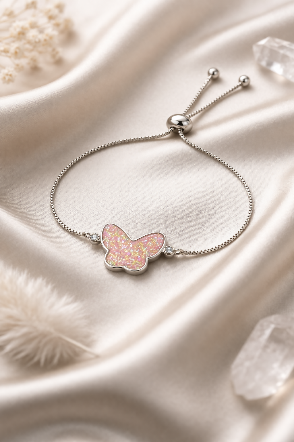 Rhodium-Plated Butterfly Bracelet