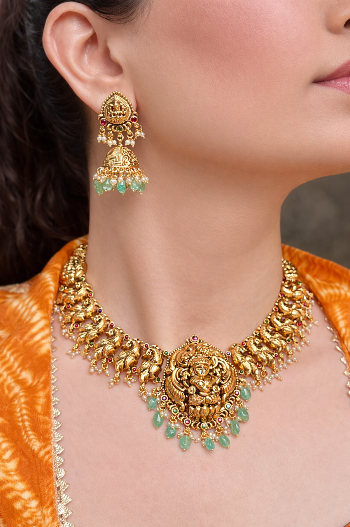 Gold Finish Lakshmi Temple Necklace Set